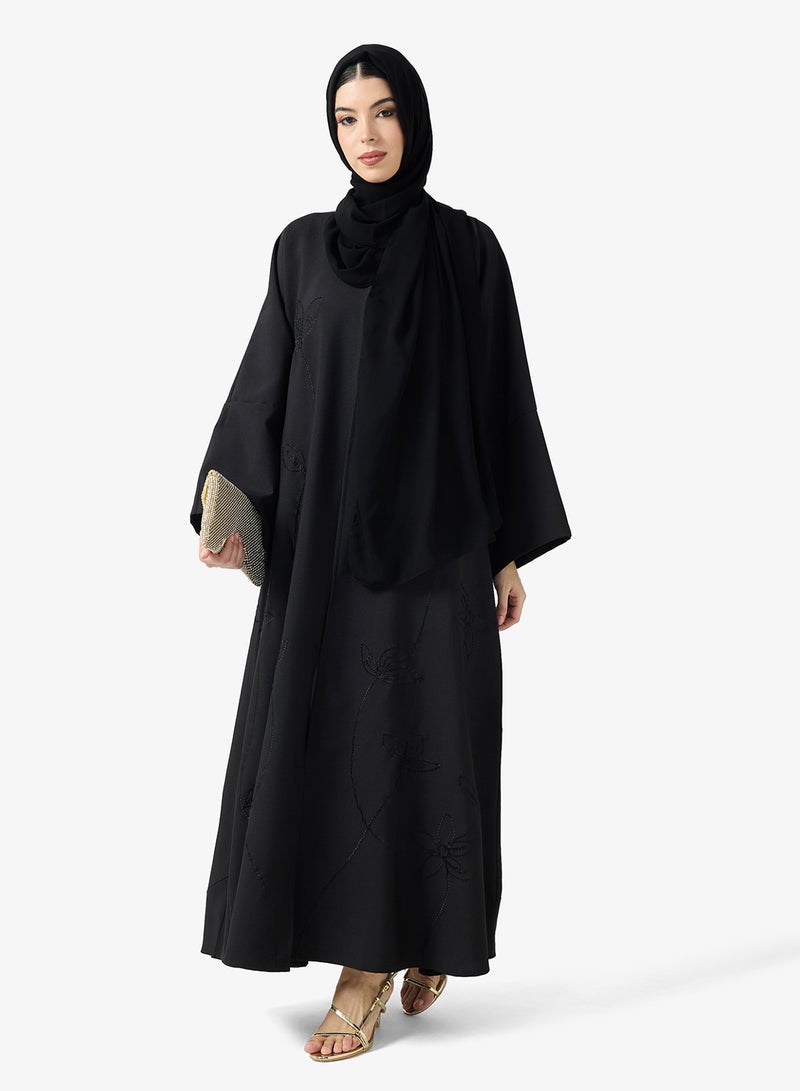 hayas closet Black Embroidered Abaya With Sheila - Image 1